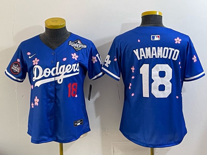 Youth Los Angeles Dodgers #18 Yamamoto Blue Sakura Edition 2026 Nike MLB Jersey 006->youth mlb jersey->Youth Jersey